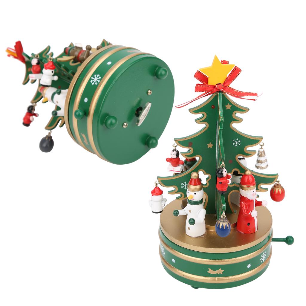 Christmas Music Box Wood Christmas Musical Box Xmas Decoration Gifts for KidGreen