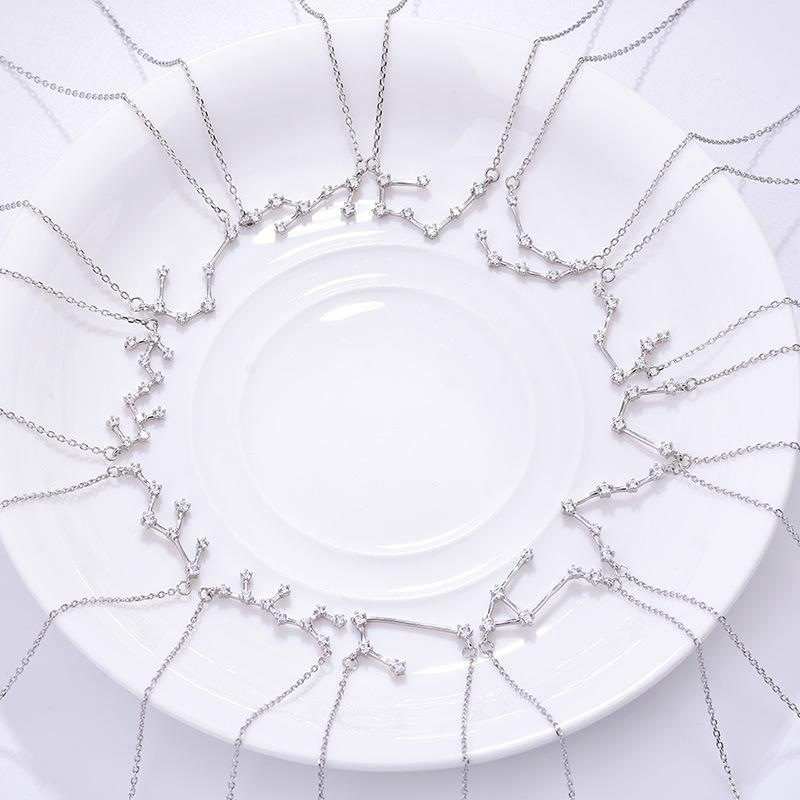 ANENJERY Silver Color Zodiac Necklace Celestial Jewelry Best Friend Gift Constellation Necklace S-N487