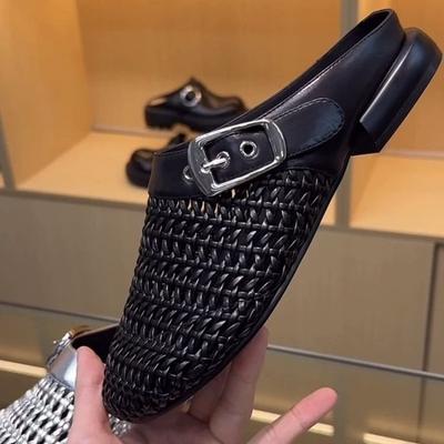 Новые женские тапочки с выемкамиЛетние туфли на среднем каблукеМягкие пляжные туфлиШлепанцы с пряжкойУличная обувьЧЕРНЫЙАПРИКРАСНЫЙ