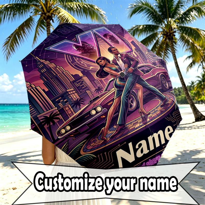 Custom Name Personalized Grand Theft Auto Print Umbrella, Auto Open Close, 8‑Rib Sturdy Frame, Commute Camping Hiking Use, Birthday Gift
