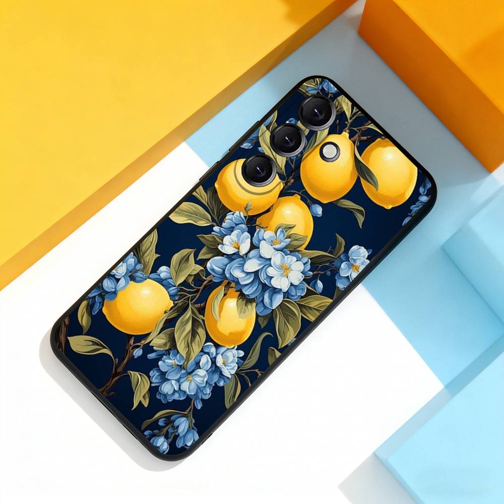Лимонный Арт Чехол для Телефона для Samsung Galaxy A 73,72,51,53,52,71,22,5G,Note,J7,8,9 Мягкий Черный Чехол