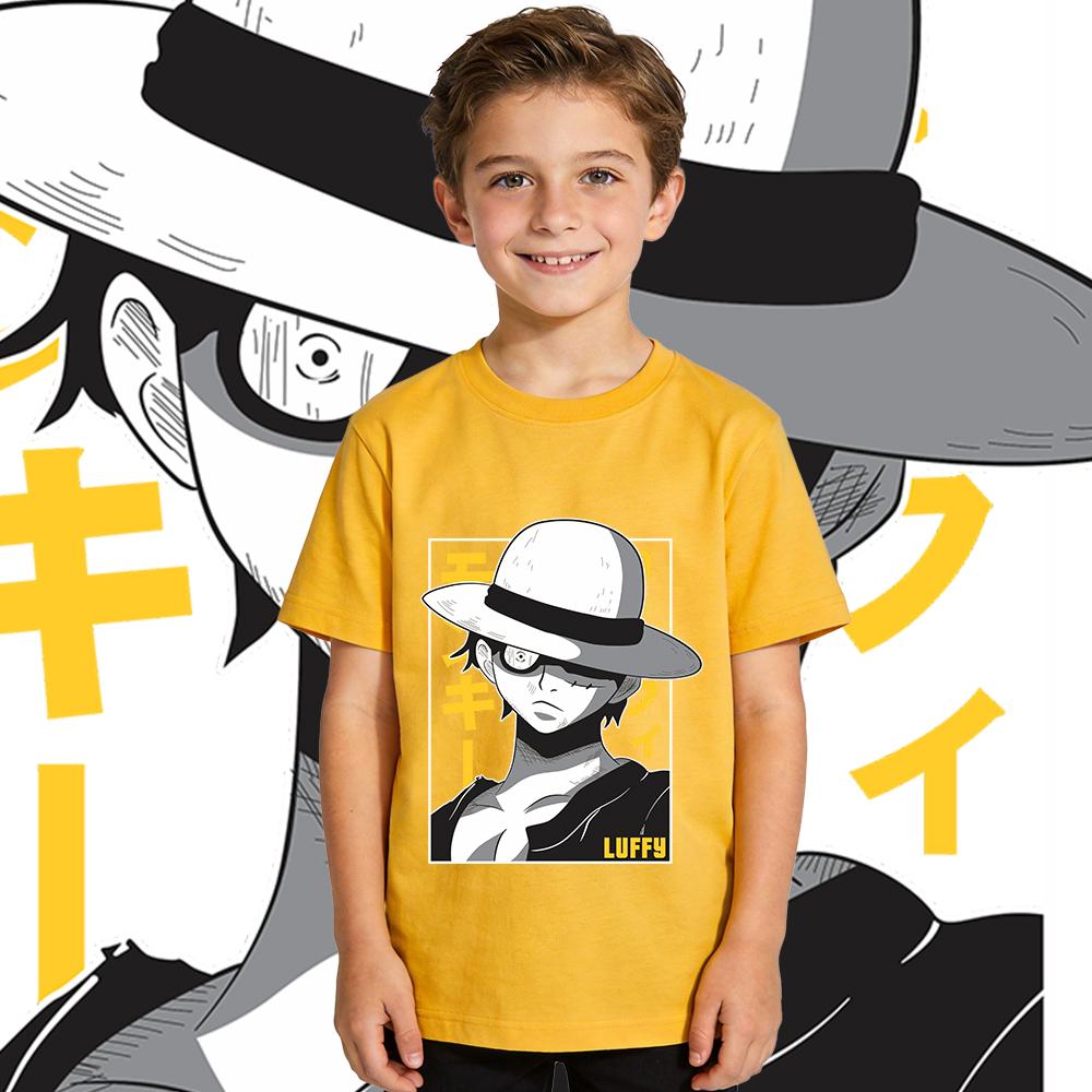 One Piece Luffy Print Tee 100 Cotton T Shirt for Boys and Girls Kids Casual Wear Soft Fabric Summer Short Sleeve