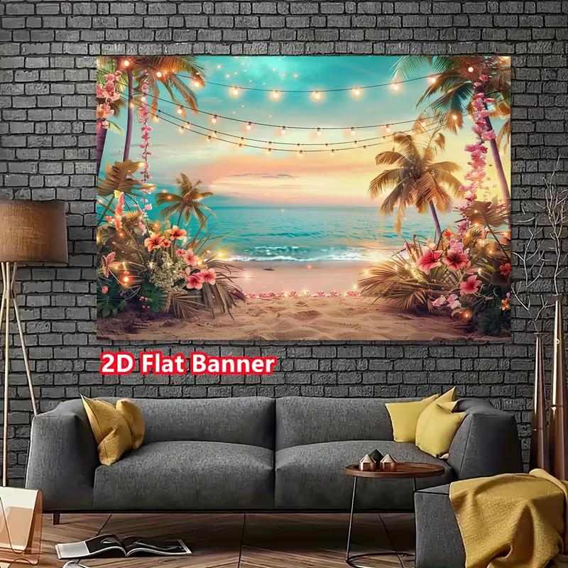 2D Hawaiian Beach Tapestry Banner Coastal Ocean Wall Hanging