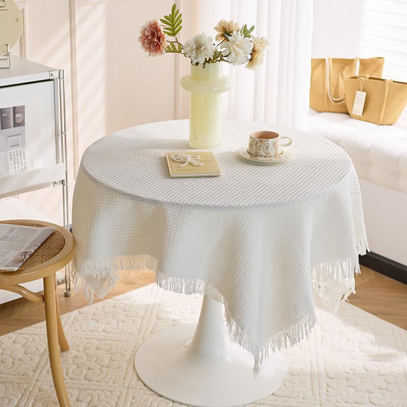 French Cotton And Linen Pastoral White Tablecloth Coffee Table Cloth Bedside Table Retro Fringed Round Table Dining Table Cloth