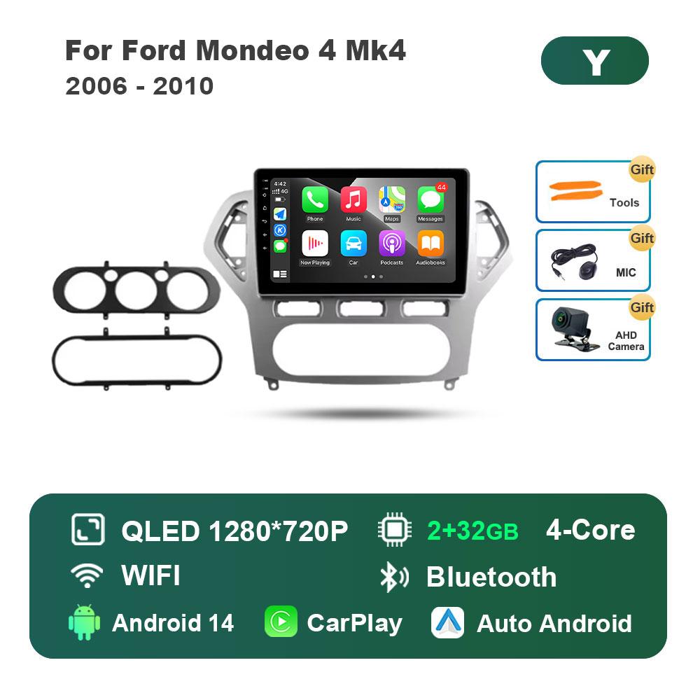 Автомагнитола с интеллектуальной системой Android 14, мультимедийный плеер для Ford Mondeo 4 Mk4 2006 - 2010, сенсорный экран, 4G, WiFi, BT, GPS, Navi