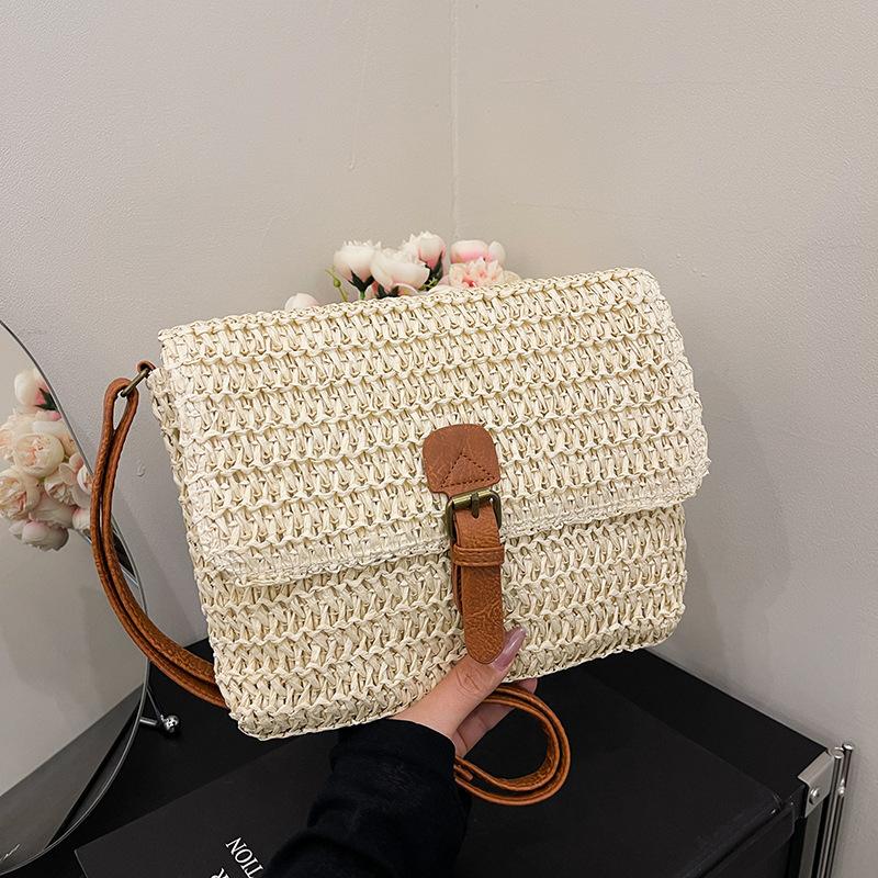 Винтажная маленькая квадратная сумка-мессенджер, высококлассная плетеная сумка из соломы, универсальная плетеная сумка, модная летняя пляжная сумка для женщин