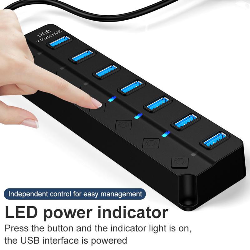 USB 3.0 Hub 7-Port Multi USB Splitter USB Hub, 5Gbps HighSpeed Data Transmission