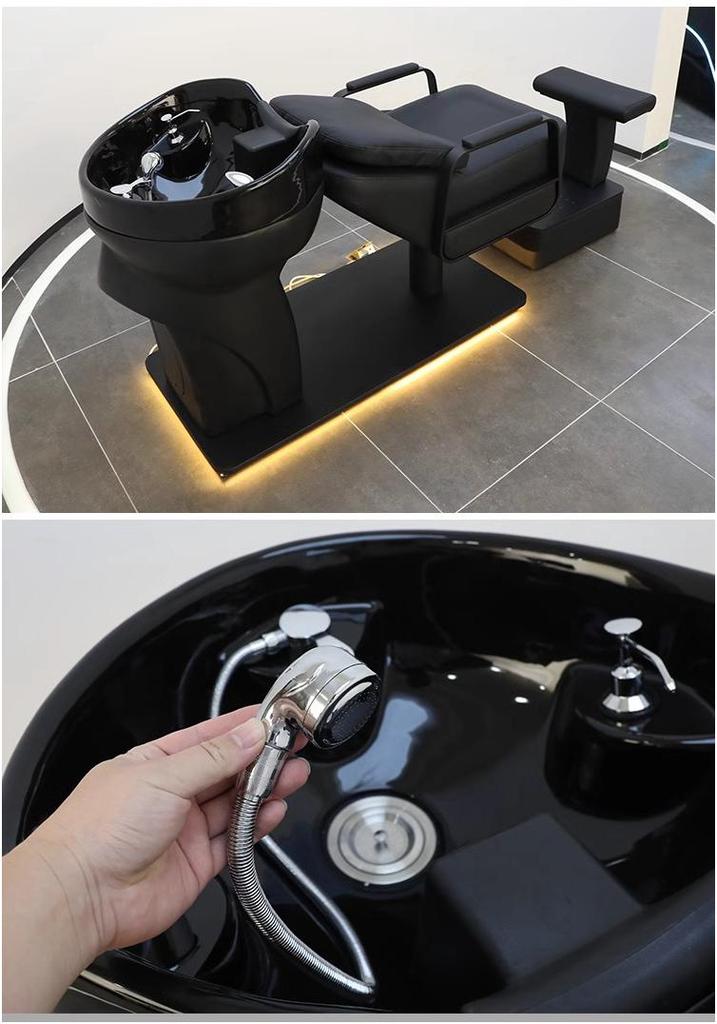 High-End Semi-Reclining Shampoo Bed with Ceramic Basin for Salons