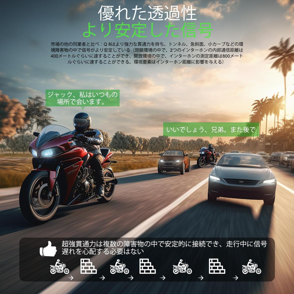 EJEAS Q8 Motorcycle Helmet Bluetooth New Mesh Group Intercom System with Music Sharing and Channel Allows 6 Riders To Talk Simultaneously Intercom,