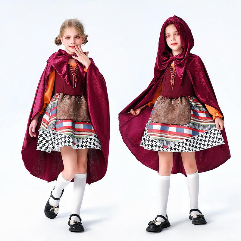 Ведьма тоже сумасшедшая 20 000 Детская одежда на Хэллоуин show clothes Средневековая Красная Шапочка шаль плащ платье кос
