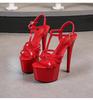 Women's Patent Leather 17CM Super High Heel Sandals Sexy Thin Heel Platform Open Toe Slip On Mules Summer Shoes LFD-181-41