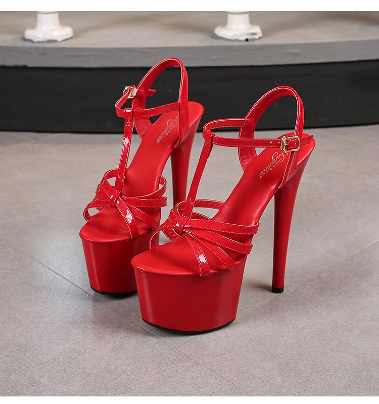 Women's Patent Leather 17CM Super High Heel Sandals Sexy Thin Heel Platform Open Toe Slip On Mules Summer Shoes LFD-181-41