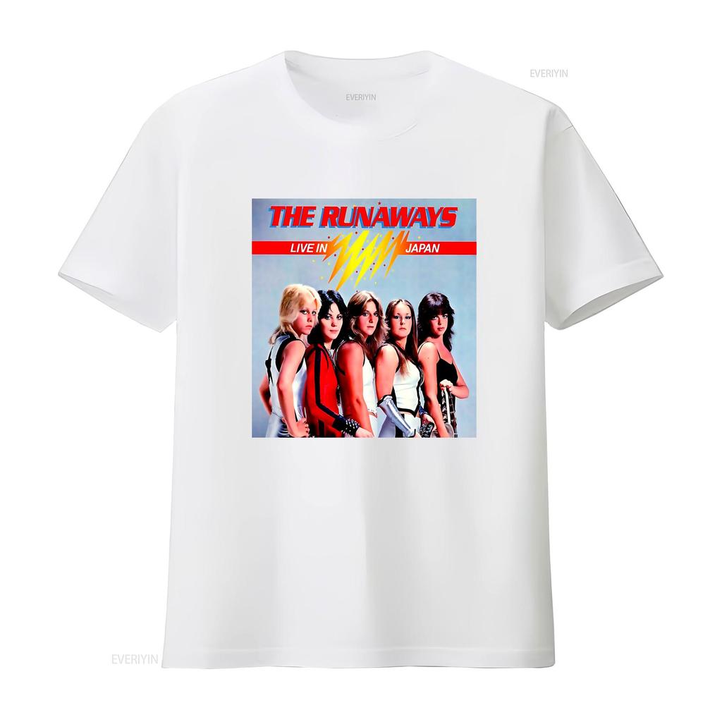 The Runaways Live In Japan All Girl Rock Band Music T Shirt vintage Washed Breathable homme streetwear designer clothes Casual