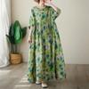 Short Sleeve Plus Size Cotton Vintage Floral New In Dresses for Women Casual Loose Long Summer Dress