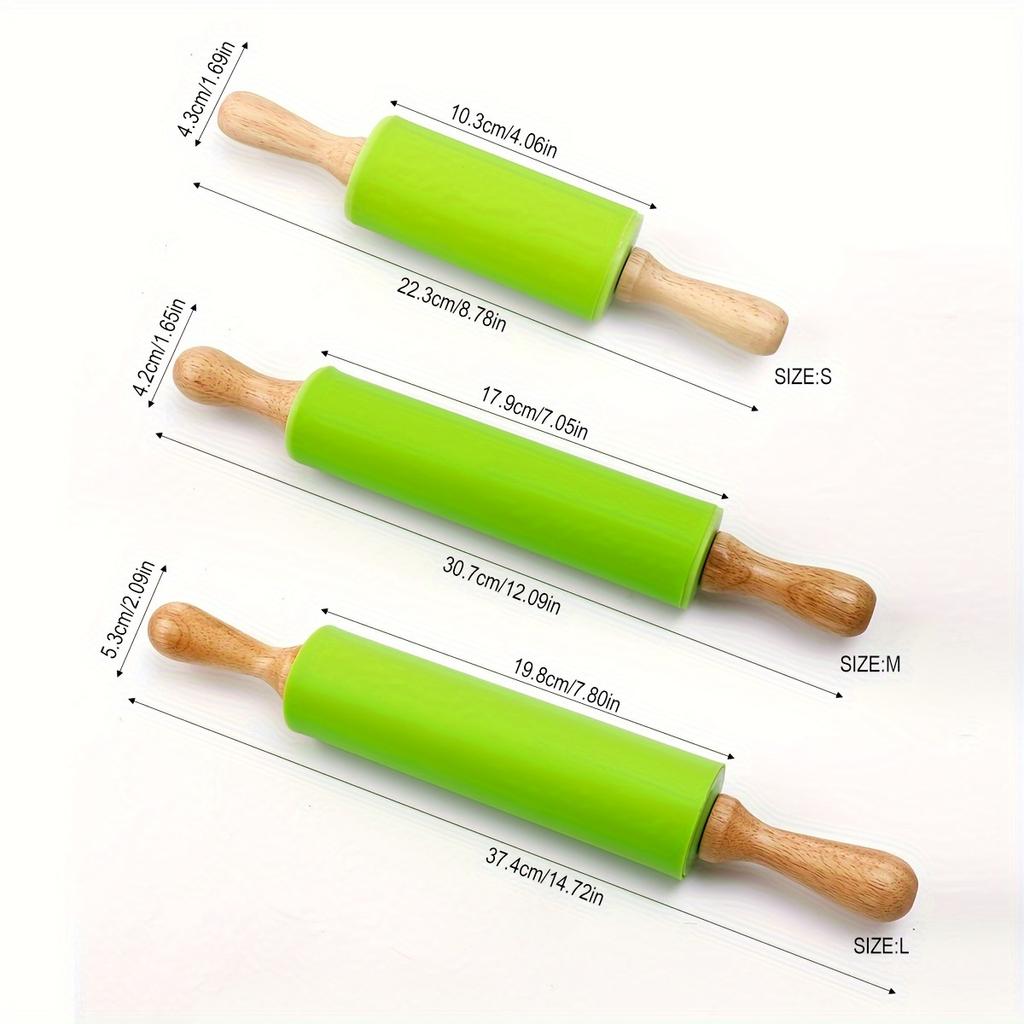 1pcs Silicone Rolling Pin With Solid Wood Handle, Household Rolling Pin, Non-stick Dumpling Flour Kneading Baking Tool Kitchen Tool