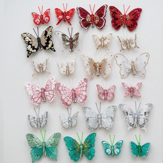 Christmas Butterfly Party Supplies 1 Set Glitter Ornament, Double Layer Sequins Multi Tree Decor Hanging for Tree, Festive Holiday Home Decoration DIY