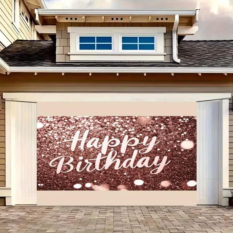 2D Luxury Pink Gold Glitter Happy Birthday Photography Background Banner