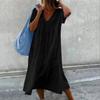Summer Short Sleeve V Neck Loose Women Dress Elegant Fashion Solid Color Casual Simple A-line Party Long Dress Basic Women's Clothing