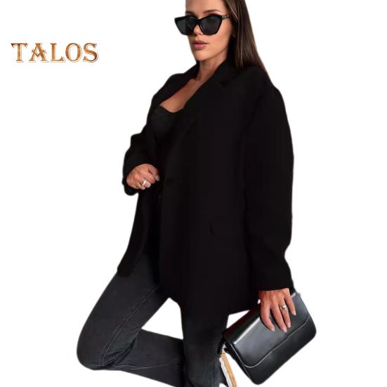 Женская куртка осень-зима, теплая, с толстым воротником-лацканом, свободная, повседневная, шерстяная, однобортная, свободного покроя, с длинными рукавами