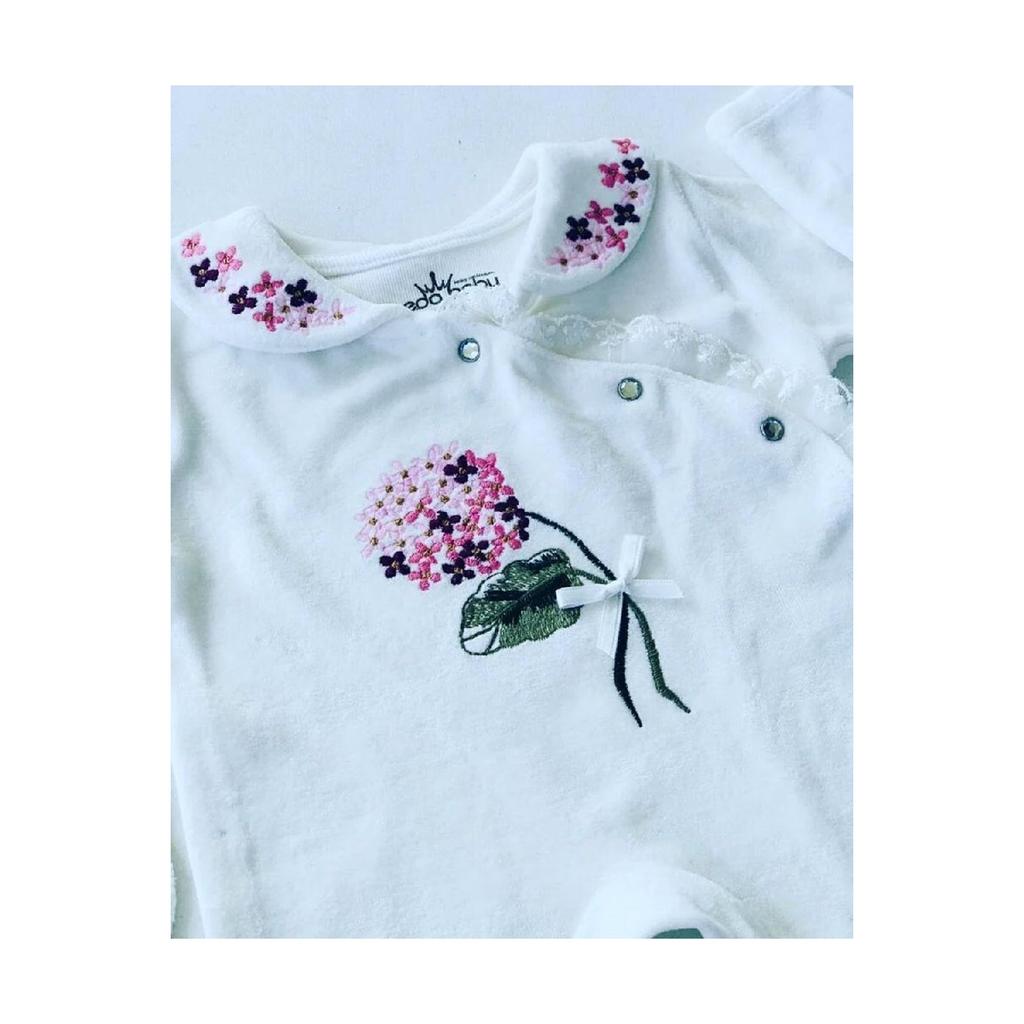 Sofia White Lacy Collar Hydrangea Embroidered Hat Booties Set Of 3 White