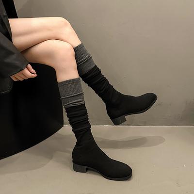 Осенняя мода тонкие эластичные тонкие ботинки женские вязаные цветные наколенники новые ботинки-носки двойного ношения
