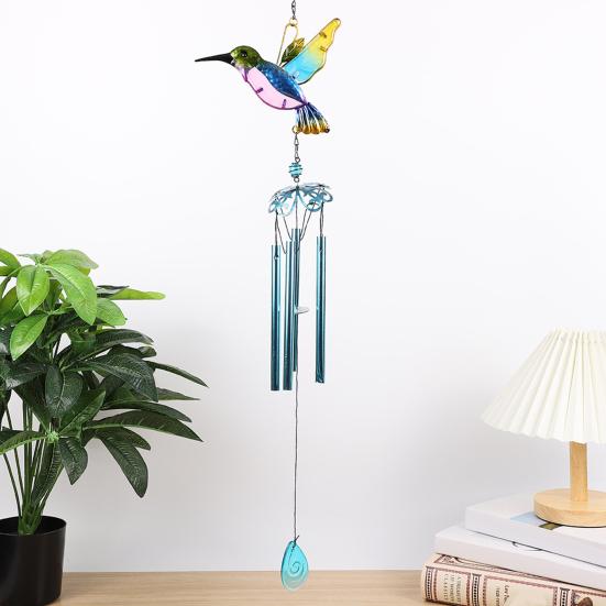 Stained Glass Wind Chime for Outside Handmade Dragonfly Hummingbird Metal Windchime for Outdoor Indoor Home Garden Patio Yard Window Decoration