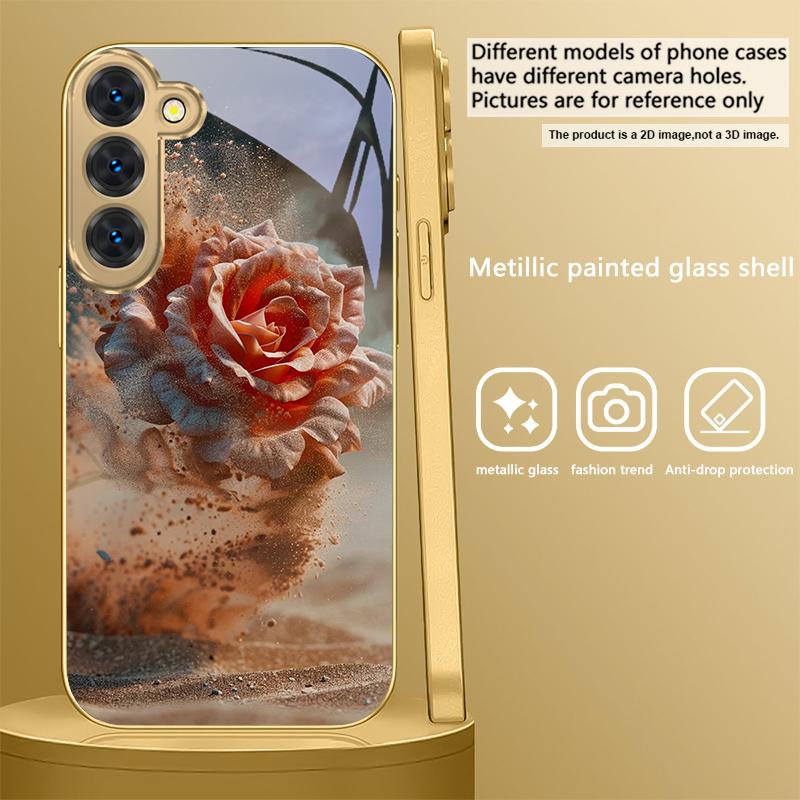 Винтажная Роза Пустынного Розового Цвета Для Samsung Galaxy S26 S20 FE S21 S22 S23 Plus S24 Ultra S25Ultra S21+ S22Plus Золотой Стеклянный Чехол для Телефона