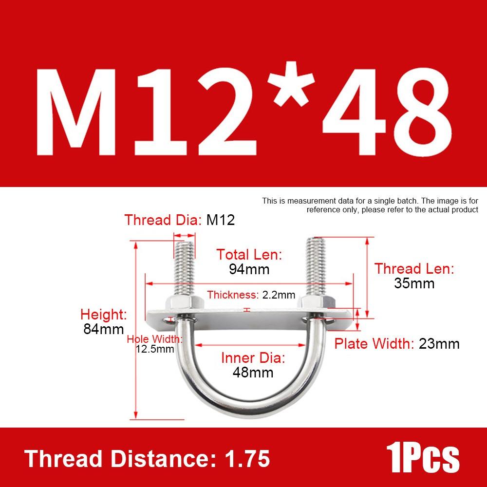 1Set New 304 Stainless Steel M12 Round Tube Clamp With Baffle Screws Pipe U-clamp Round Bolt for Round Tube