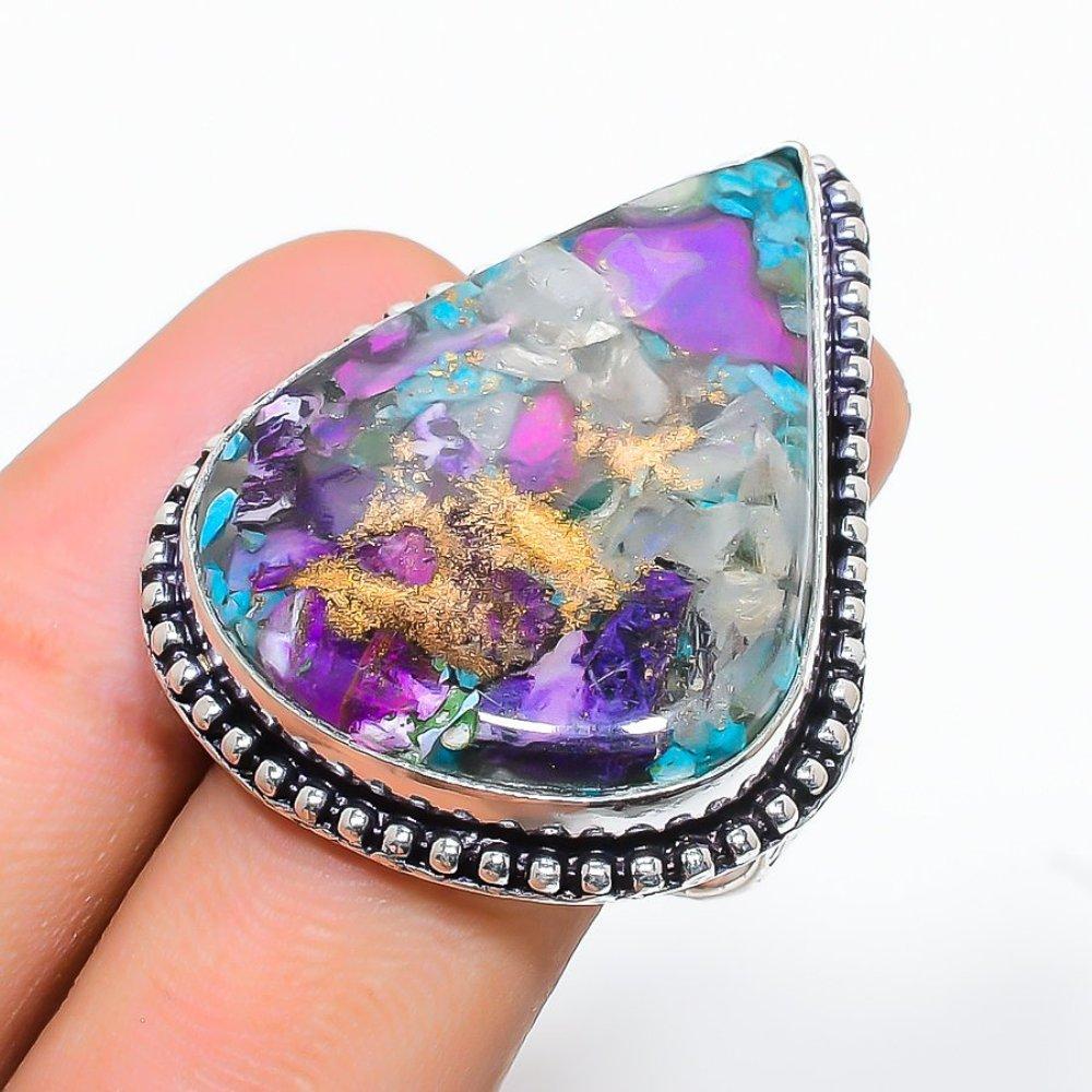 Кольцо из серебра 925 пробы с натуральным колючим камнем-устрицей, размер 8, v9k87