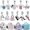 925 Copper Shopping Bag Suitcase Passport Handbag Camera Love Travel Life DIY Beads Fit Original Pantaro Charms Bracelet Zircon