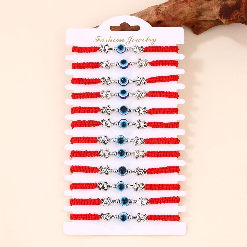 Набор браслетов из красной нити с синим сглазом - Ручная работа, плетеный дизайн