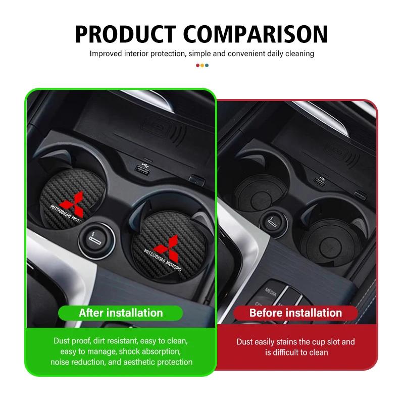 ydzh7 2pcs Carbon Fiber Car Water Cup Coaster Non-slip Pad Mat for Mitsubishi Outlander Lancer Pajero Interior Decoration Accessories