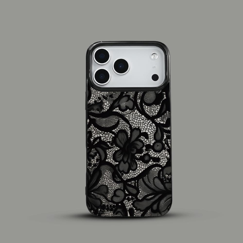 Черный кружевной 2D узор чехол для телефона подходит для iPhone 17 16 15 14 13 12 11 Pro/Max/Plus противоударная задняя крышка