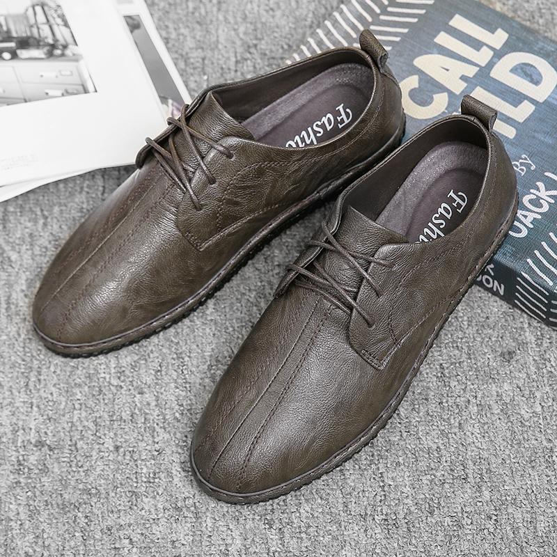 Spring Winter  Fashion Men Lace-up Leather Casual Shoes Trend Shoes Cool Loafers Flats Soft Lightweight Driving Shoes Comfy