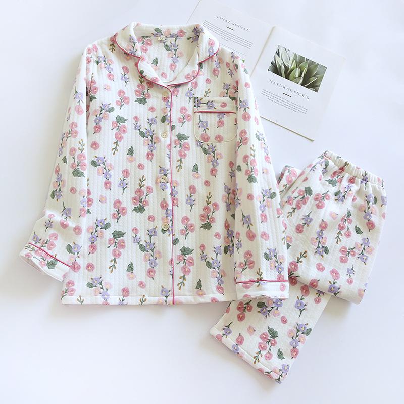 Женский пижамный комплект, новый осенне-зимний, воздушный, хлопковый, утолщенный, с длинными рукавами, симпатичная домашняя одежда, чистый хлопок