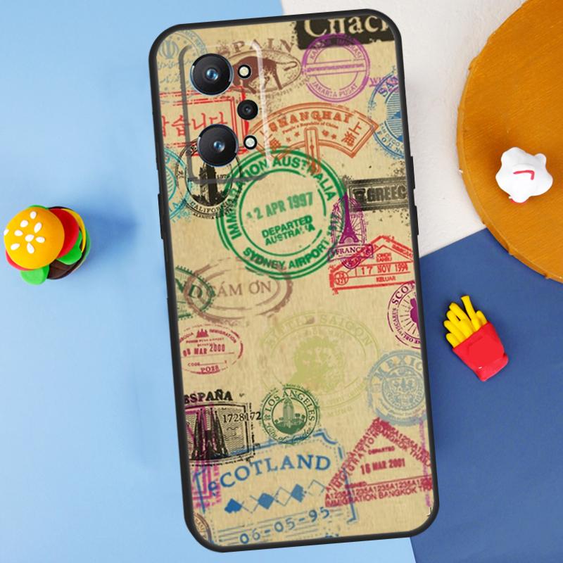 Паспортные туристические штампы для чехла Realme GT 6 6T 5 GT7 Pro C61 C75 C55 C51 C21Y C25S C67 C53 13 12 10 11 14 Pro Plus