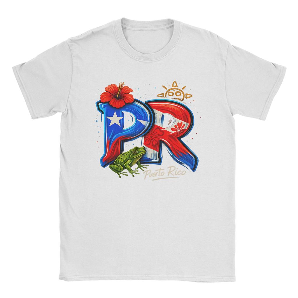 Men's Puerto Rico PR Hibiscus Coqui Frog T Shirt 100% Cotton Tops Vintage Short Sleeve Crew Neck Tees Graphic T-Shirts
