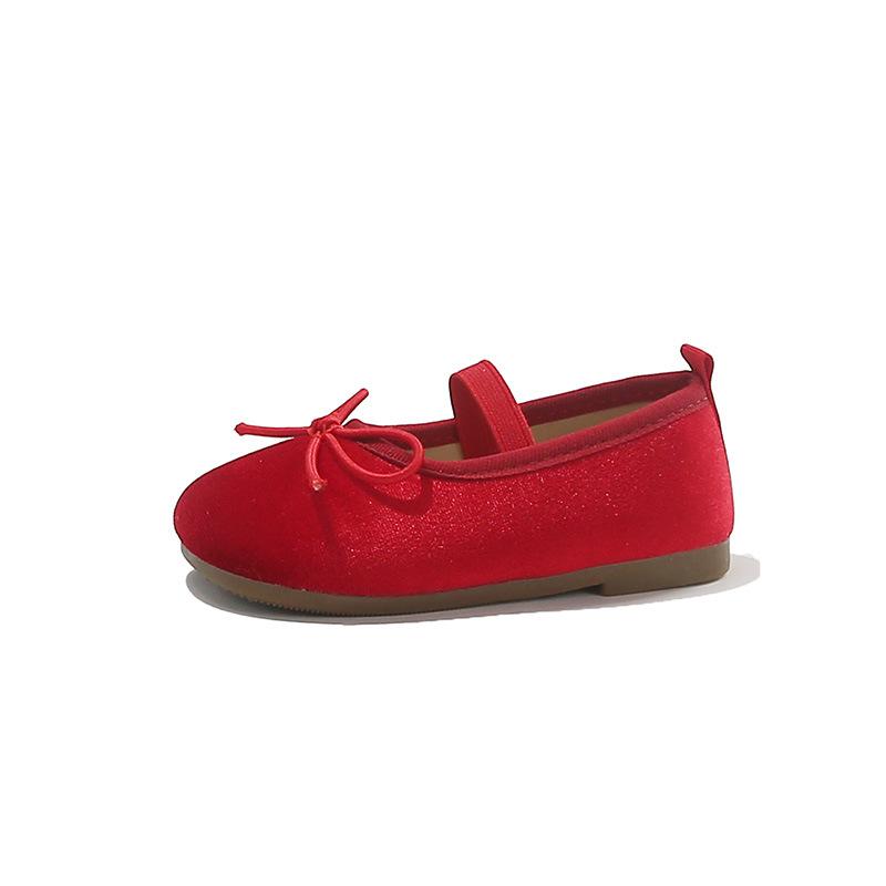 Girls' Solid Color Flats2026Spring and summer cute bow princess leather shoes for small, medium, and large children