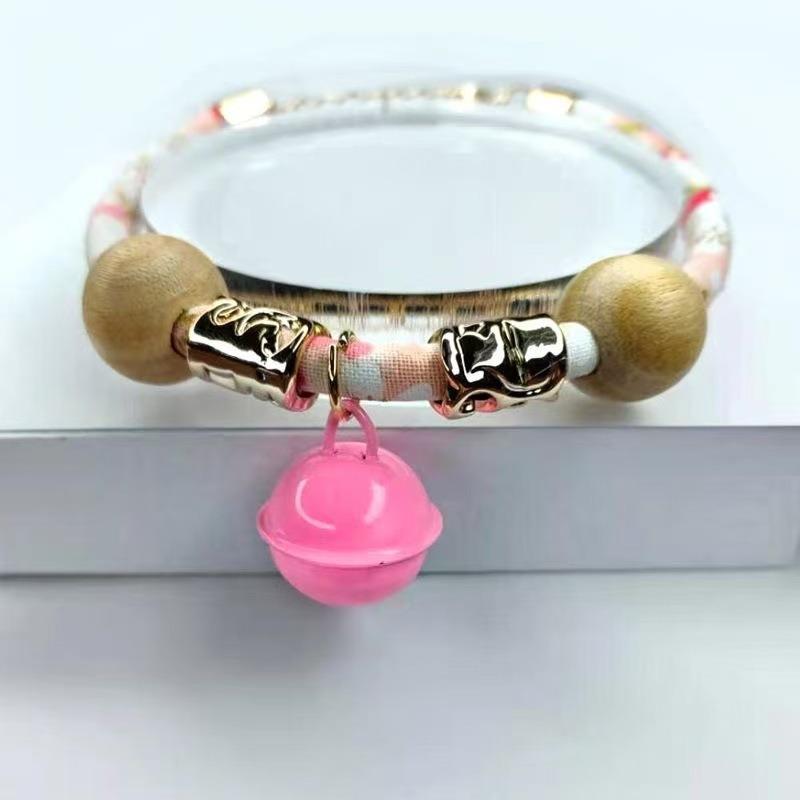 Adjustable Decorative Pet Collar With Bell Floral Fabric Safety Clasp Necklace For Cat Kitten Small Puppy