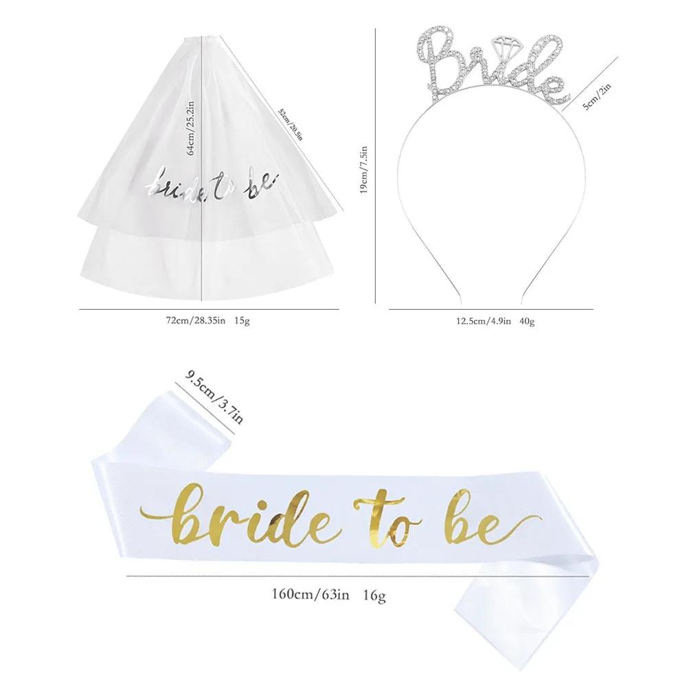 Набор из 3 аксессуаров для свадебной вечеринки: пояс невесты с тиарой и фатой для девичника, украшения для свадебного душа