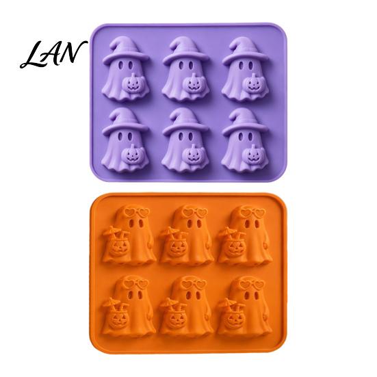 Halloween Party Supplies Ghost Ice Cube Mold, 6 Cavity Silicone Tray, 3D Flexible Mold for Shape Maker, Whisky Cocktails Tray