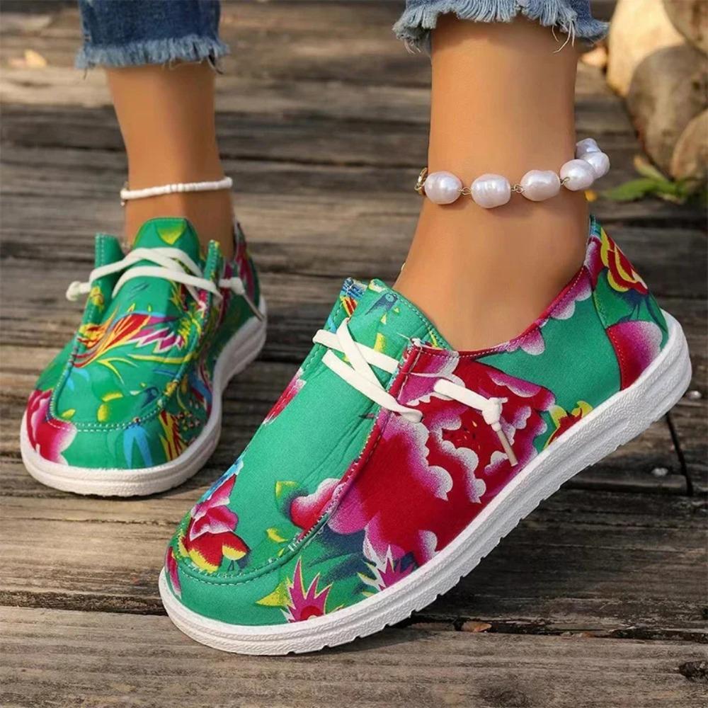 Sneakers Women Print Random Flats Shoes 2024 Spring New Fashion Lace Up Sports Shoes Platform Walking Running Femme Zapatillas