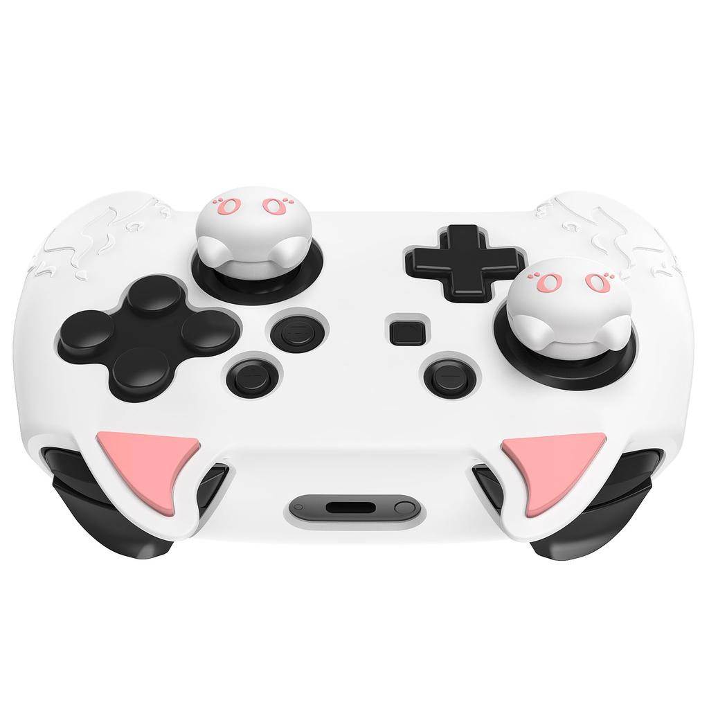 Силиконовый чехол PlayVital Cute Demon для контроллера Nintendo Switch Pro, колпачок джойстика и наклейка-уплотнитель в комплекте [белый]