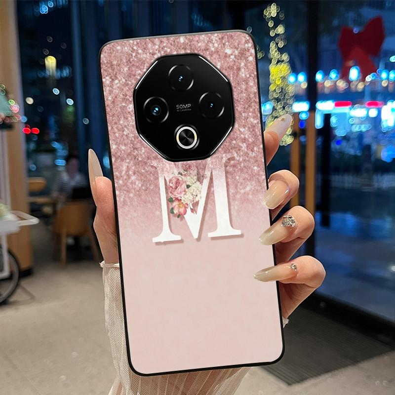 Anti-scratch Phone Case For Umidigi G100 Pro/G100 5G Soft Silicone Black Casing Lucky A-Z Letter With Flower Couple Shell