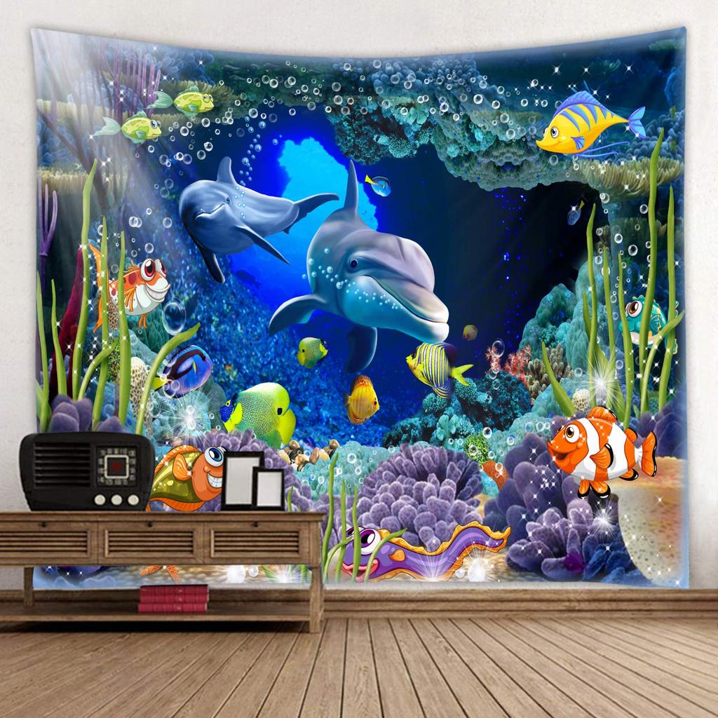 Ocean Dolphin Tapestry Wall Hanging Funny Sea Life Tapestry Wall Hanging Bedroom Whales Dolphin Wall Tapestry Living Room Decor