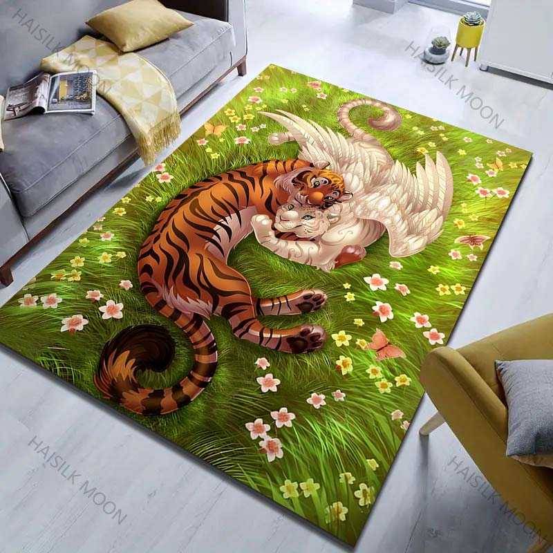 Multiple sizes Tiger Angel Wings Rug Pattern Carpet for Living Room Bedroom Sofa Home Decor Non-slip Floor Mat Luxury Gift