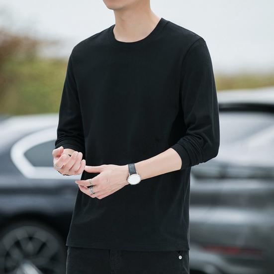 Men Tops Round Neck Long Sleeve Autumn Tops Solid Color