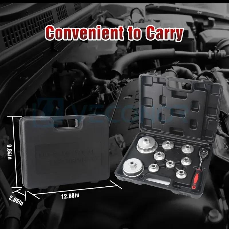 Oil Filter Wrench Cap Engine Filter Sleeve Tool Oil Filter Removal Wrench Socket Set with Special Spanner Portable Storage Case