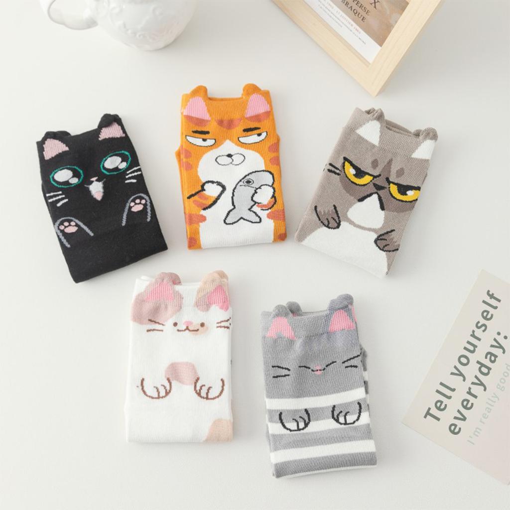 5 пар женских носков до щиколотки, милые кошки, забавные, присборенные, поп, новинка, персонализированные, влагоотводящие, подарки