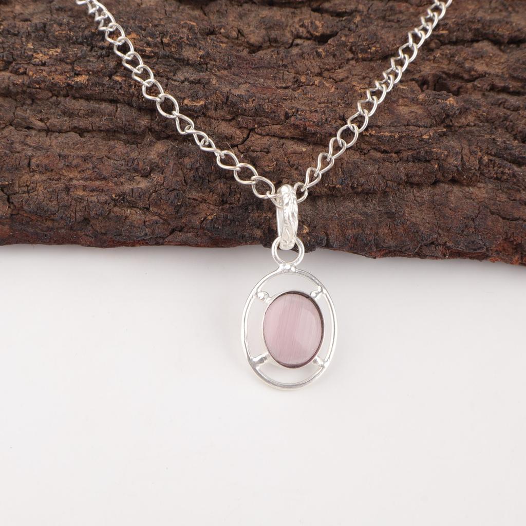 Purple Cat'S Eye Stone 925 Silver Best Friend Gift Handmade Unique New Pendant PP-6-42
